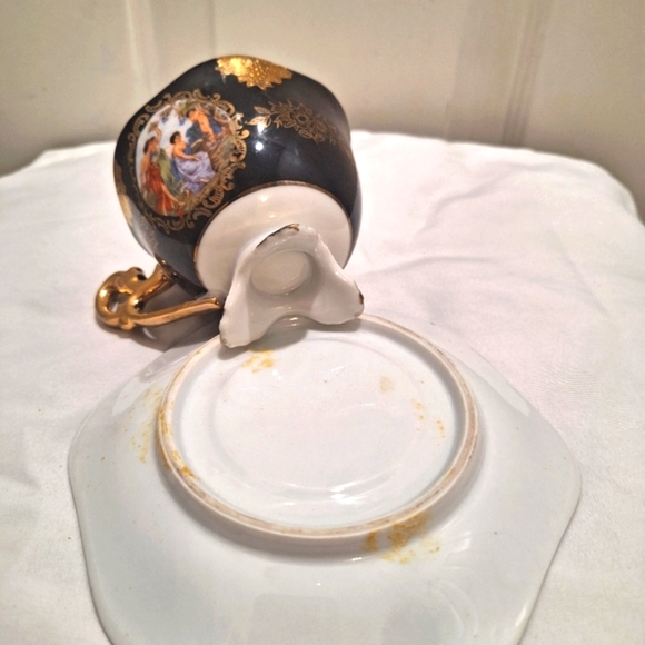 Stafford 1950's Bone China, Japan, Hand Painted Black Band w/gold Gilded,Cup&Sau - Picture 2 of 6